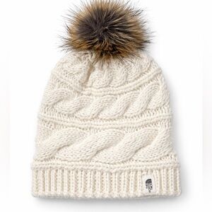 THE NORTH FACE Cable-Knit Pom Beanie – Cream Ivory – Good Condition
